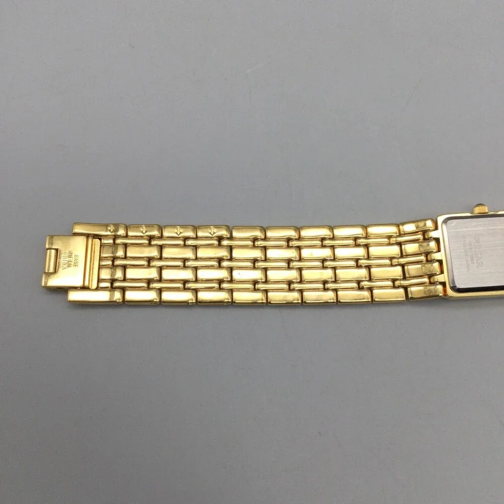 Pulsar Women Watch 17mm White Dial Gold Tone Diamond V810-X056 New Battery 6.75